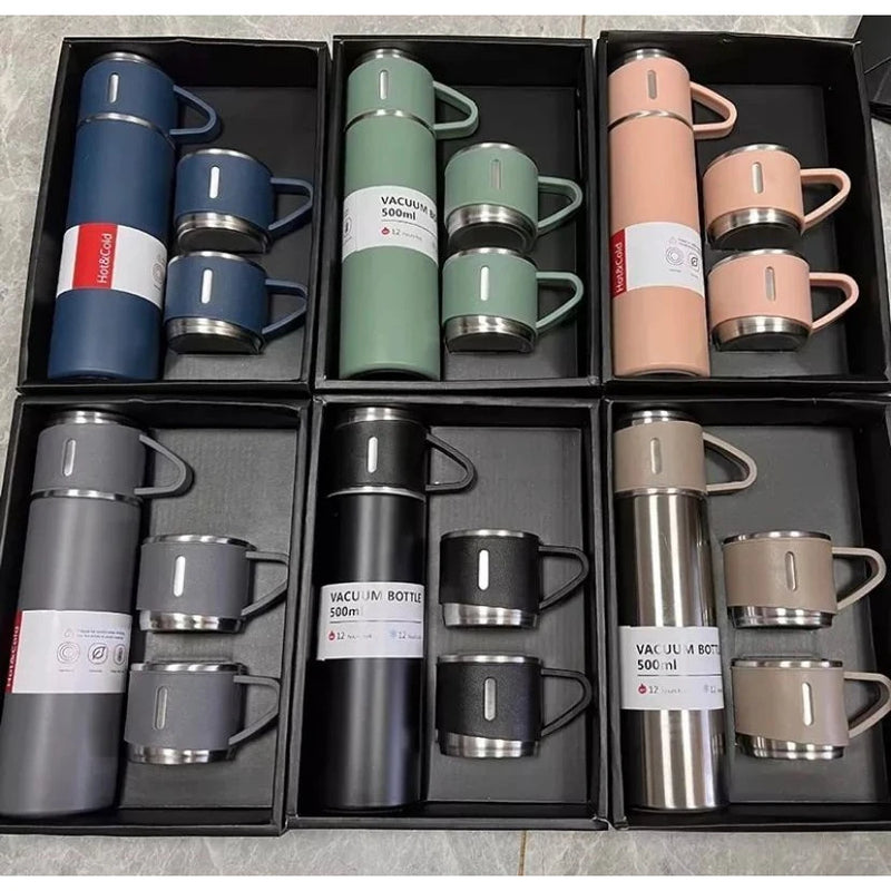 Kit Garrafa Térmica À Vácuo Flask Com 3 Xícaras